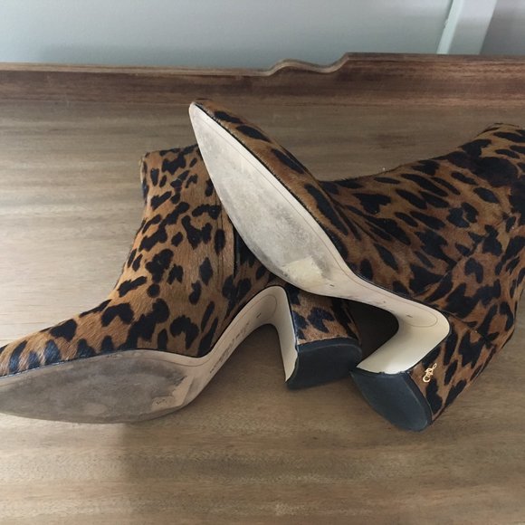 Sam Edelman Hilty Calf Hair Bootie Leopard Heeled Leather Boots size 8M-VGUC - Picture 2 of 5
